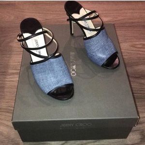 Jimmy Choo Denim and black leather heel